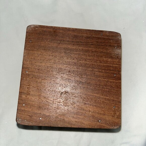 Vintage Wood Hand Carved Inlay India Sheesham Trinket Jewelry Hinged Box 4 x 4 - Picture 6 of 8